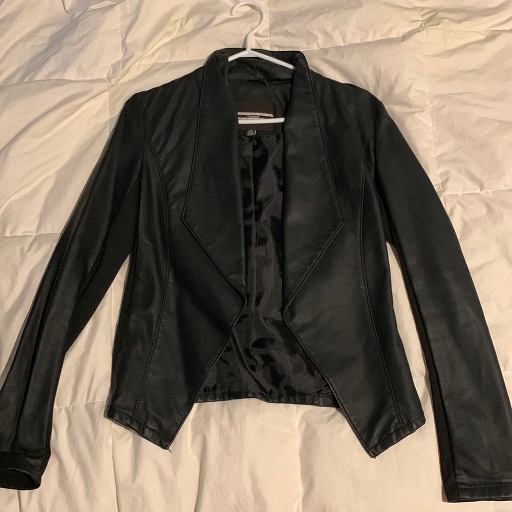 Faux leather jacket with fabric sides. Small.